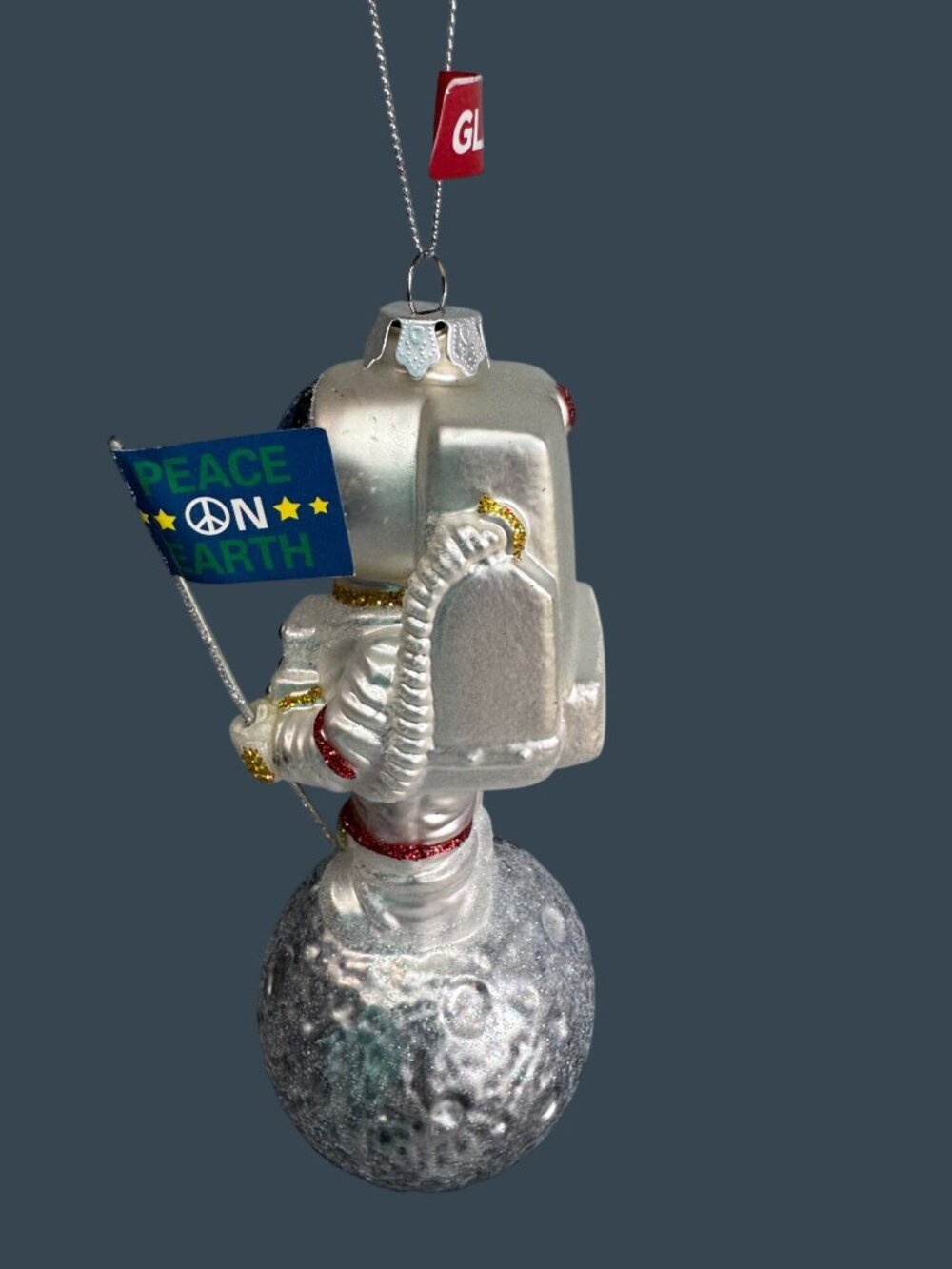 Ashland Glass Astronaut Ornament Earth Helmet Peace On Earth Flag 6" - Picture 7 of 8